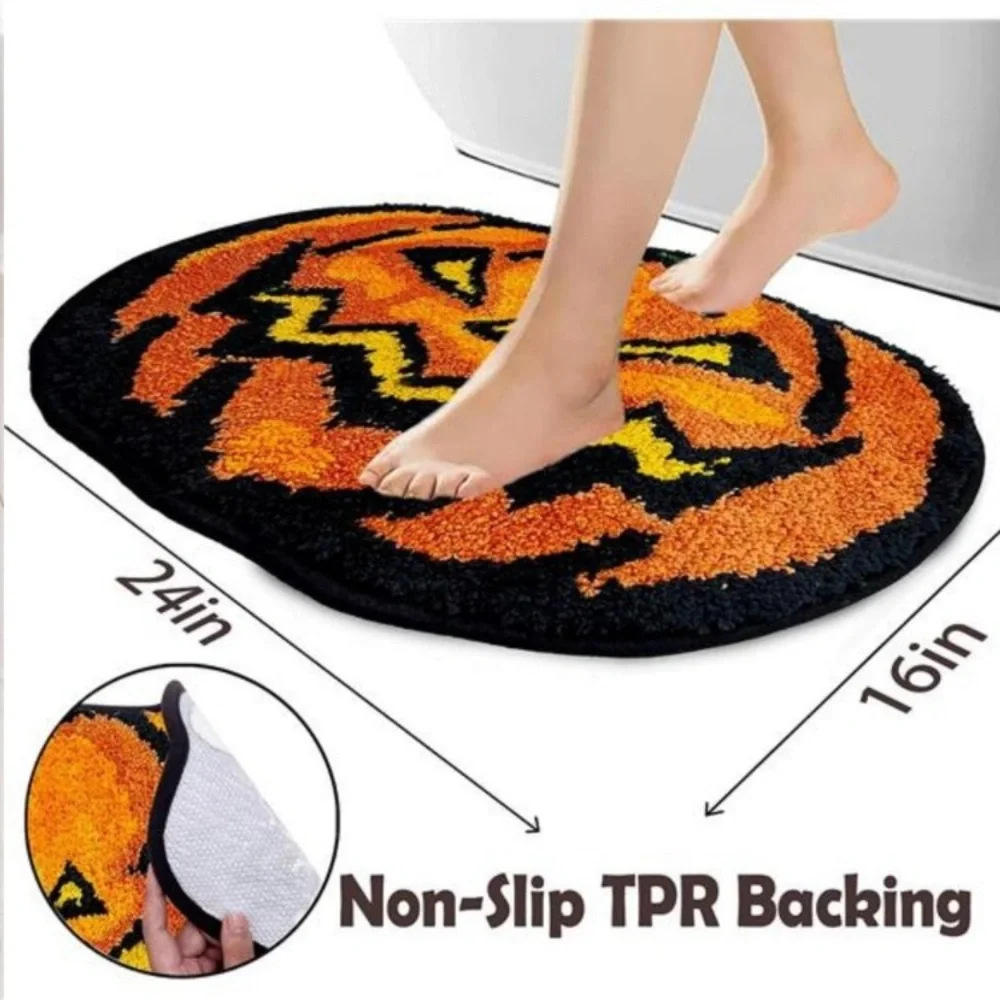 Halloween Bathroom Rugs, Halloween Pumpkin Bath Mats Non-Slip 16x24 Inches